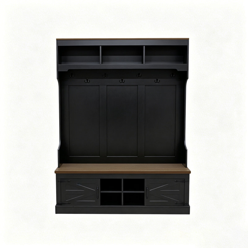 Arbre d'entrée 54 po avec banc et rangement pour chaussures, armoire à linge moderne 5 en 1, Noir