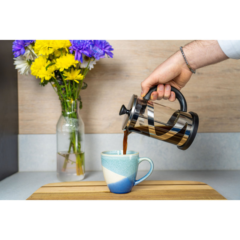 Café Olé Classico Cafetiere, 8 Cup, French Press Coffee Maker, Heat Resistant Handle, Stainless Steel, 1000ml, Chrome