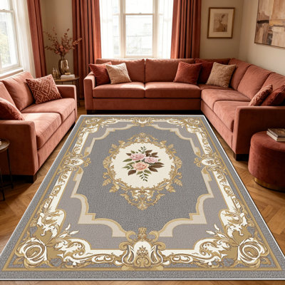 Tapis gris doré de 1 pièce, élégant tapis décoratif polyvalent, facile à nettoyer et à entretenir, pièce de mobilier idéale pour la chambre à coucher, le salon, le couloir, le vestibule, le dortoir et le bureau afin de rafraîchir l'ambiance intérieure de votre maison