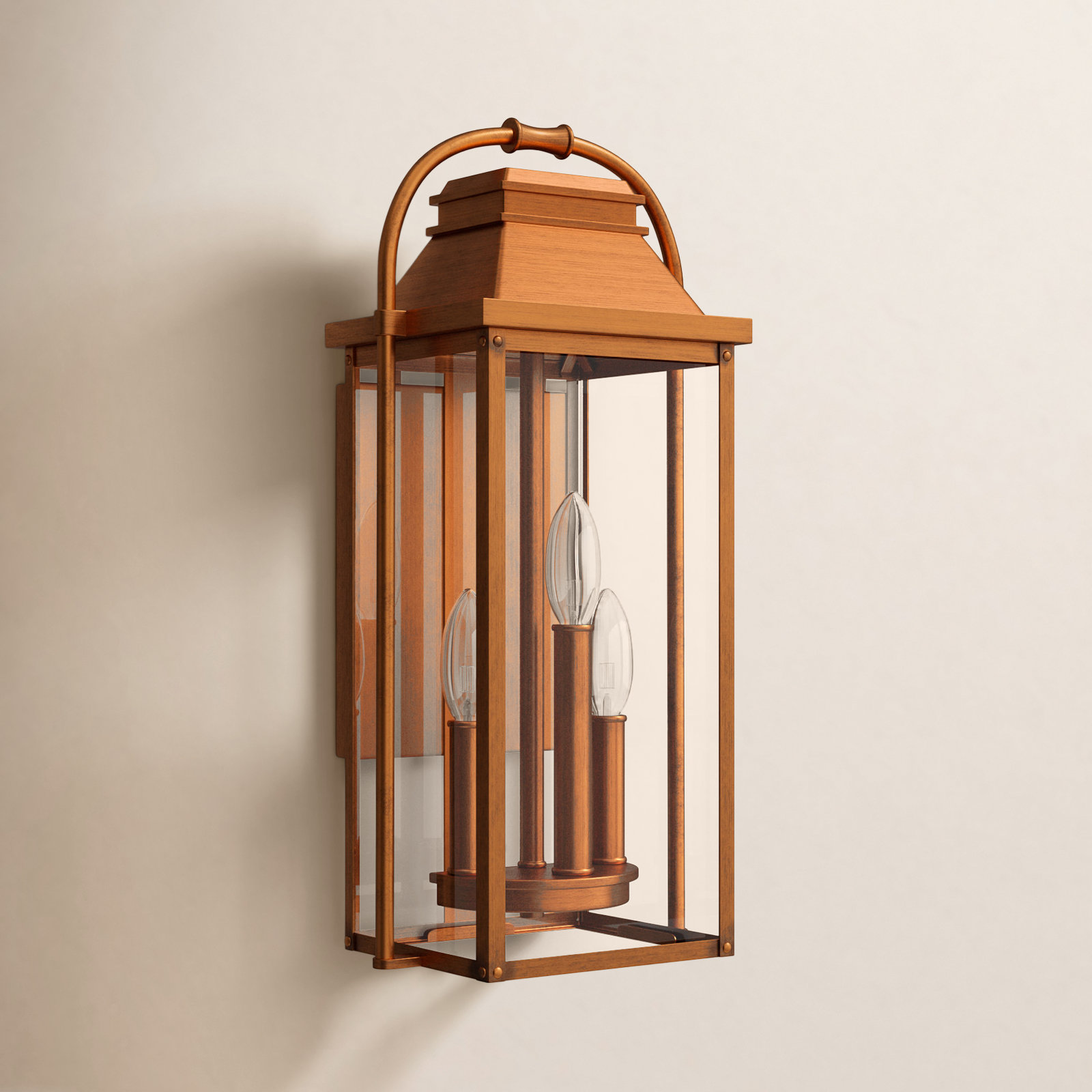 Newson 3-Light Outdoor Wall Lantern, 18.25" H x 8.75" W x 7.5" D, Natural Copper