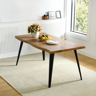 Shivani 63" Rectangle Live Edge Dining Table for 6 with Metal Base for Dining Room, Kitchen, Restaurant