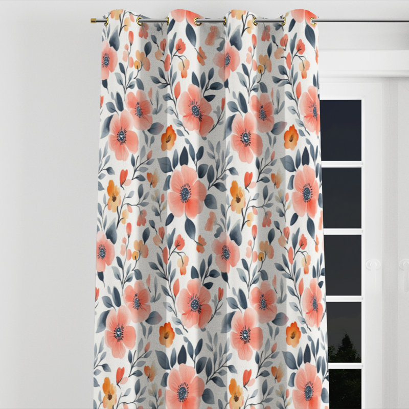 Girls Garden Velvet Curtains - Nature Botanical Flower Garden Grommet Curtain - 1 Panel, Gold Grommets, 52" W x 120" L
