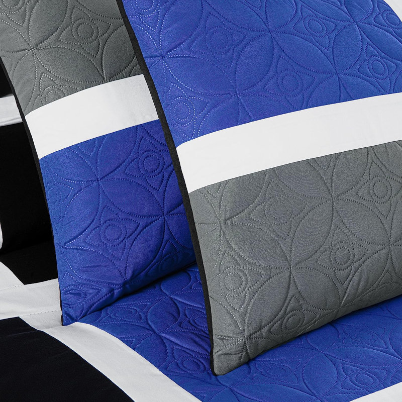 7-Piece Patchwork Bed in a Bag Comforter Set with Sheets, Blue/Black/Gray, Queen Comforter + 6 Additional Pieces