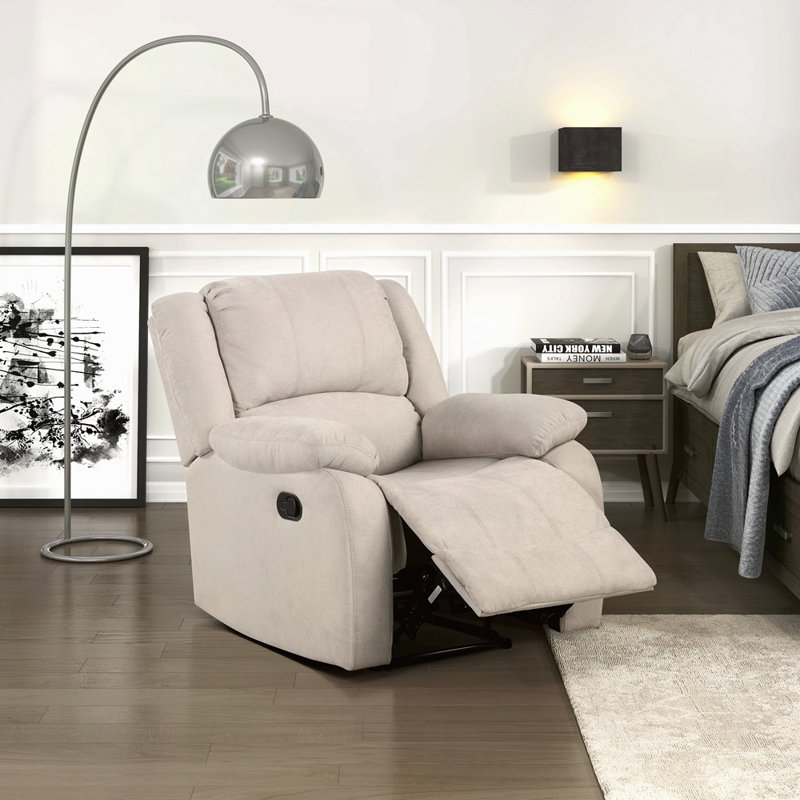 Modern Reclining Chair Textured Fabric Upholstery Pillowtop Arms Solid Wood Frame 1Pc Living Room Furniture, Beige
