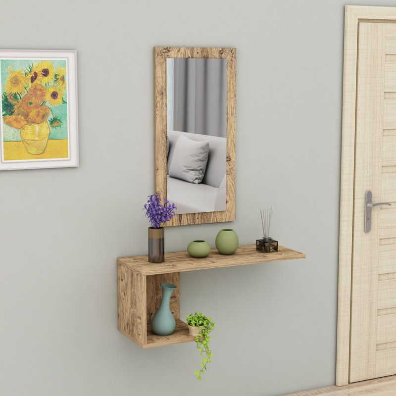 Emanoila Flat Mirror with Shelves, Atlantic Pine