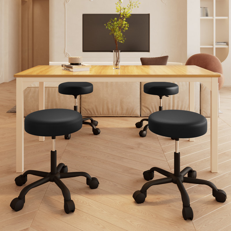 Mercato PU Leather Upholstered Height-Adjustable Rolling Stool, Black, Black