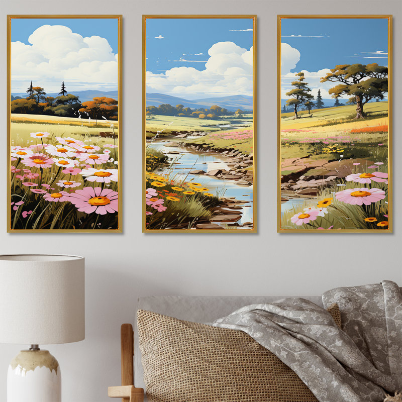 Ensemble de salon Ephemeral Serenity Meadow I - Meadow Wall Art, Cadre flottant doré, H 40 po x l 60 po x P 1 po