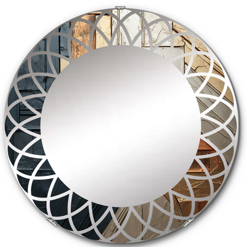 Or gris brillant géométrie II - miroir mural moderne rond, 24 po x 24 po
