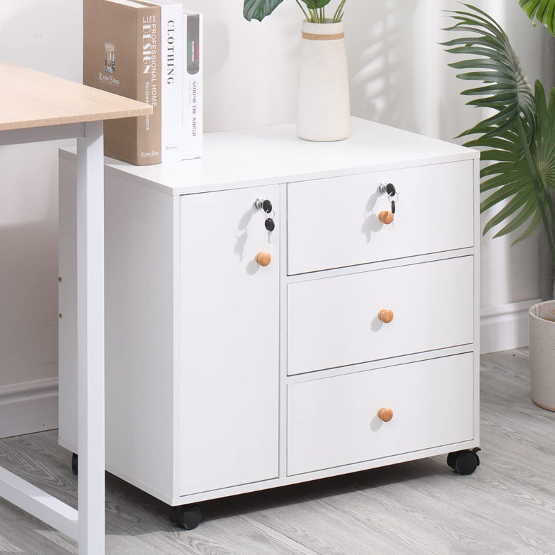 Ladessa 60cm Wide 3 -Drawer Mobile File Cabinet, Warm White