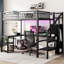 Metal Full Size Loft Bed With Wardrobe, Desk, Port And Adjustable Brightness Led - Black For A Intriguing Bedroom