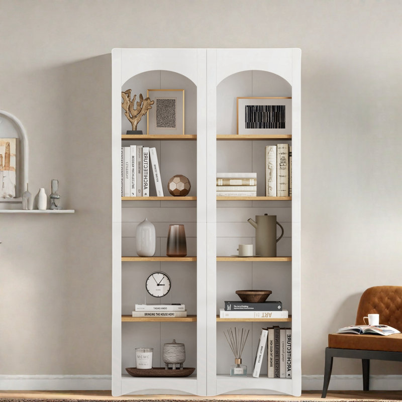 Farmhouse Two-tone Storage Bookcase With 5 Tiers, White