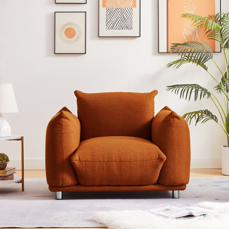 Fauteuil d'appoint rembourré Tranay, Lin rouille en coton rouille