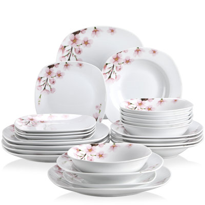 24 Piece Porcelain China Dinnerware Set - Service for 6