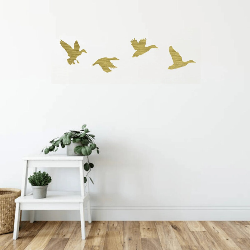 Art mural en métal «Duck & Deer Mountain» - décor de scène de nature sauvage - silhouette de forêt - suspension murale rustique d'extérieur - chalet à la maison - sculpture en métal industrielle moderne - pièce d'art spectaculaire