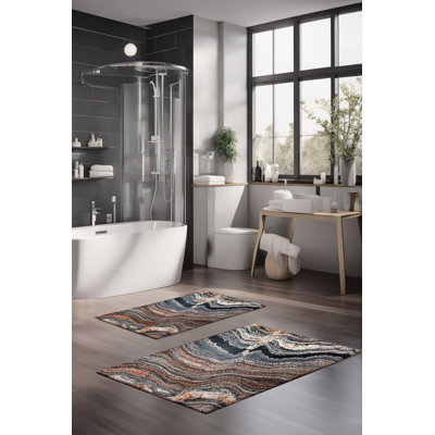 Eakly Luxury Bathmat Set (2 Pieces), 100% Polyester, 16.0 x 23.6 inches & 23.6 x 39.4 inches | Non-Slip Antibacterial Design, 0.3 in Pile Height | Machine Washable, Durable & Easy to Clean | Ideal for Bathroom Décor