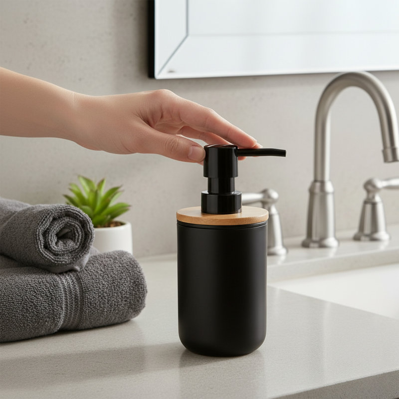 Padang Soap and Lotion Dispenser with Bamboo, Black/Brown