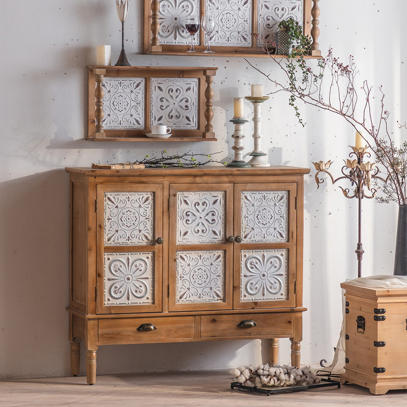 Brown+White Solid Wood+Iron Sideboard