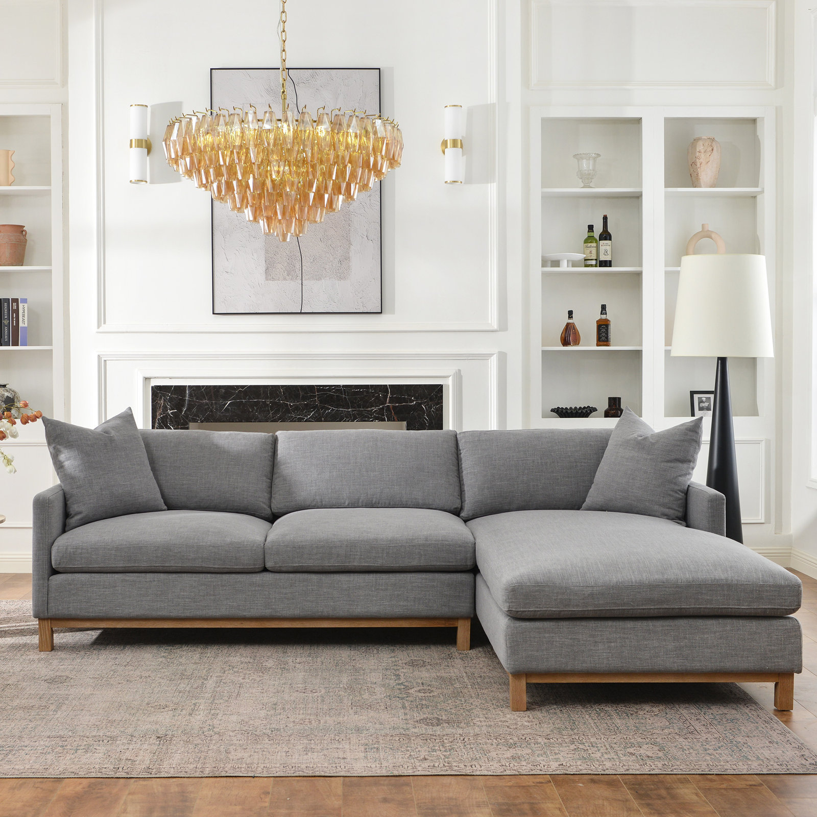 Cami 2 - Piece Upholstered Chaise Sectional, Right Hand Facing, Coastal Fog Linen Blend