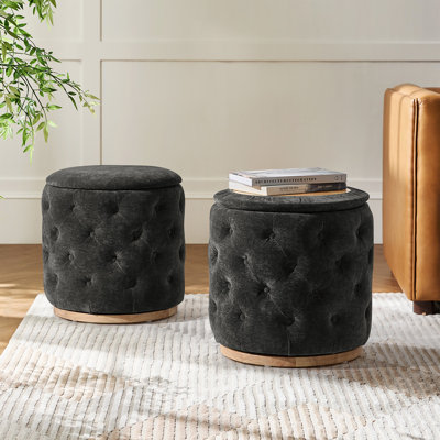 Alycia Modern Storage Ottoman with Solid Wood Base set of 2