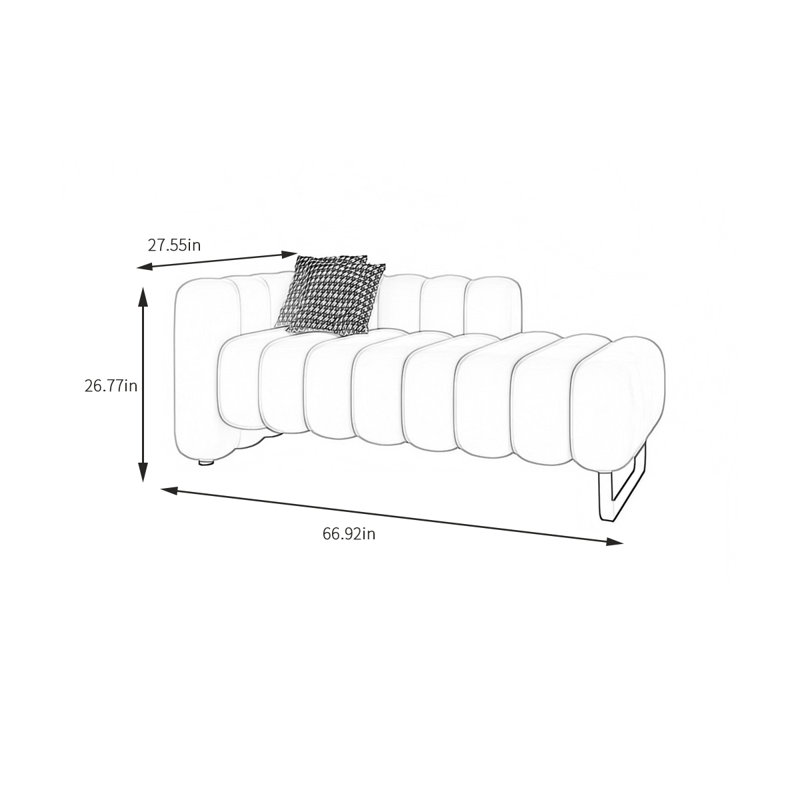 Banc rembourré en tissu, H 26,77 po x l 66,92 po x P 27,55 po