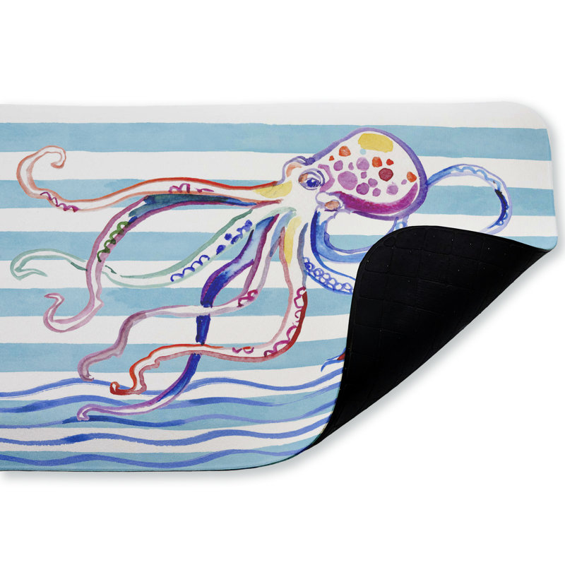 Tapis de sol anti-fatigue Brushstroke, Coup de pinceau, vie marine sur rayures