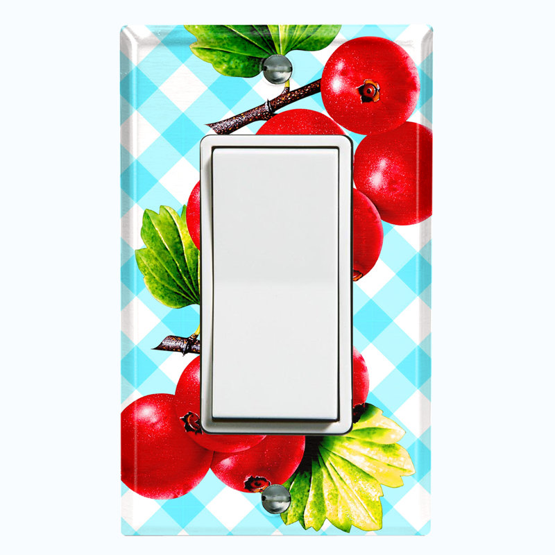 Cranberry Leaf Light Blue Picnic Food & Beverage Themed 1 - Gang Rocker Standard Wall Plate