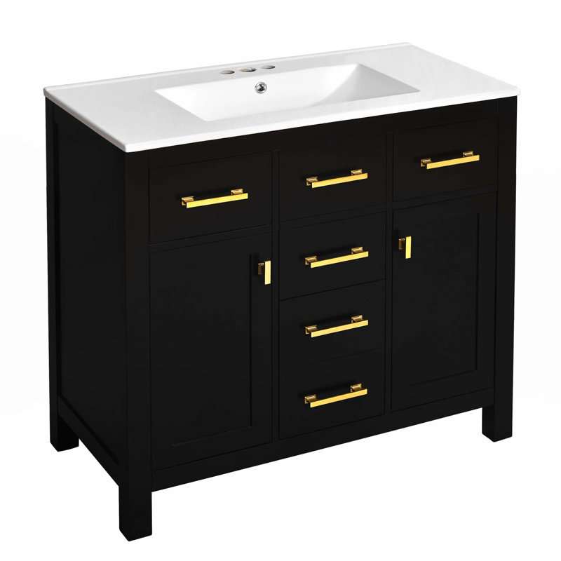 Ensemble de meuble-lavabo 36 po avec lavabo en céramique 36 po Bathroon, Noir, noir, noir, noir