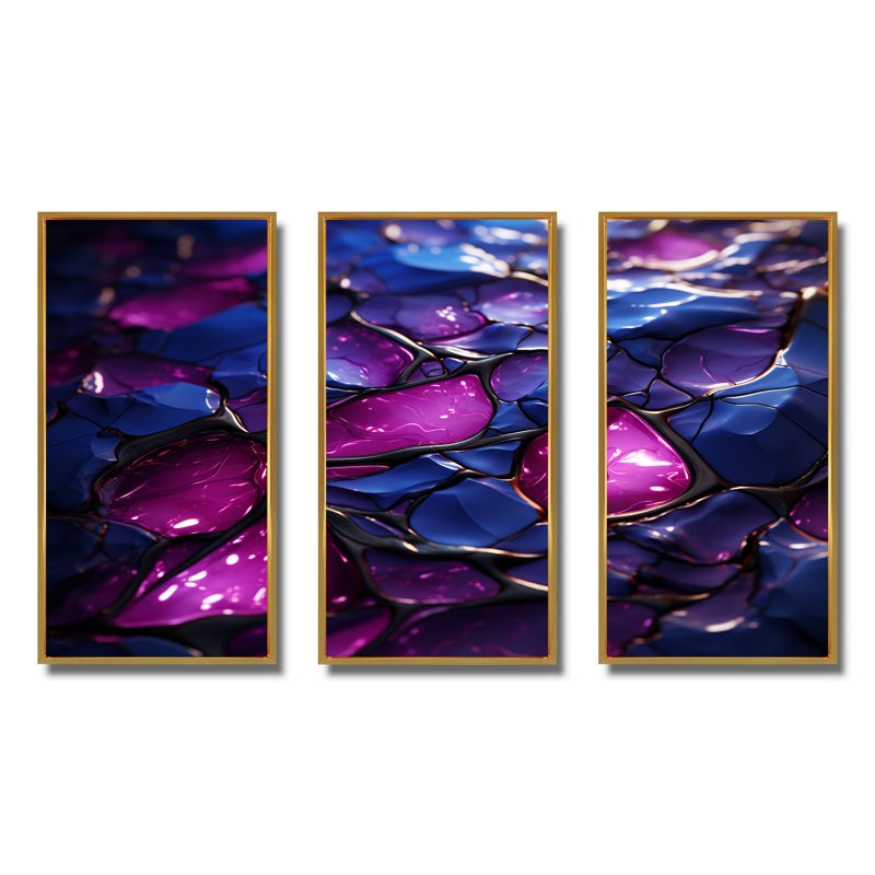 Décoration murale en marbre rose et mauve Essence II - marbre, Cadre flottant doré, H 32 po x l 48 po x P 1 po