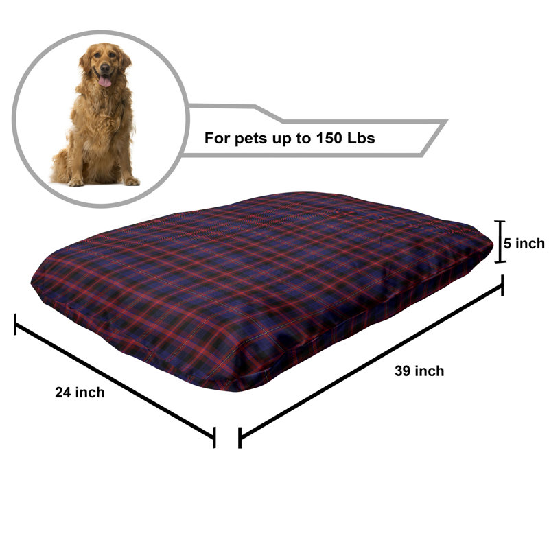 Lit pour animal de compagnie Ambesonne à carreaux, coussin de couleur vibrante à l'ancienne mode d'inspiration britannique, coussin à croquer pour chiens et chats avec housse amovible, 24 po x 39 po, bleu royal rouge noir