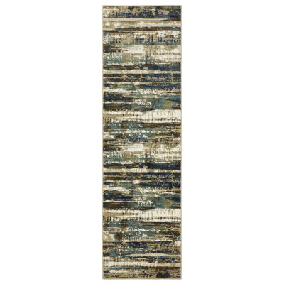 Tapis abstrait rayé beige / bleu Rayan