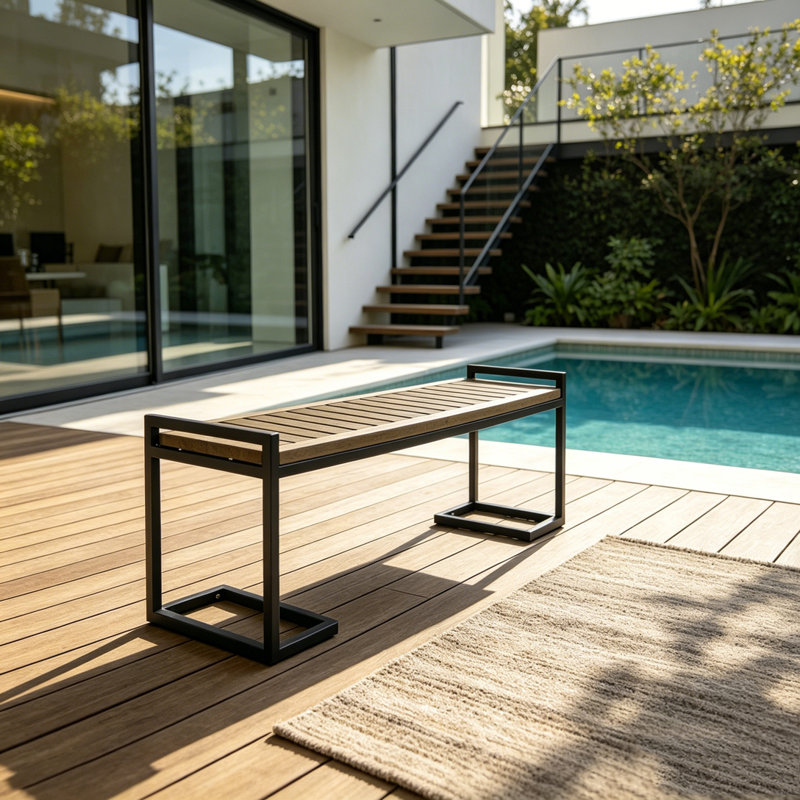 BANC EN BOIS ET MÉTAL, Gris