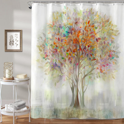 Colourful Tree Shower Curtain Fabric Flowers Shower Curtains