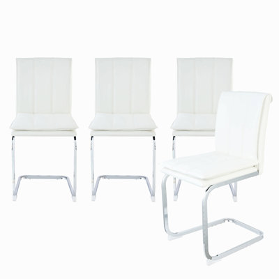 Modern Dining Chairs Set Of 4, Pu Leather White Kitchen Chairs, Restaurant Chairs