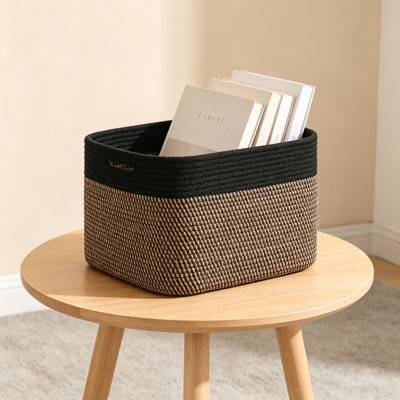 Woven Cotton Rope Storage Basket, Foldable Organizer Bin For Home, Nursery, And Office, Multi-Purpose Decorative Storage Solution With Handles