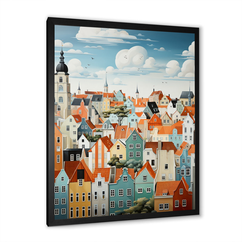 Collage de toits écarlates Elyx Danemark IV, H 40 po x l 30 po x P 1,5 po, Cadre photo noir