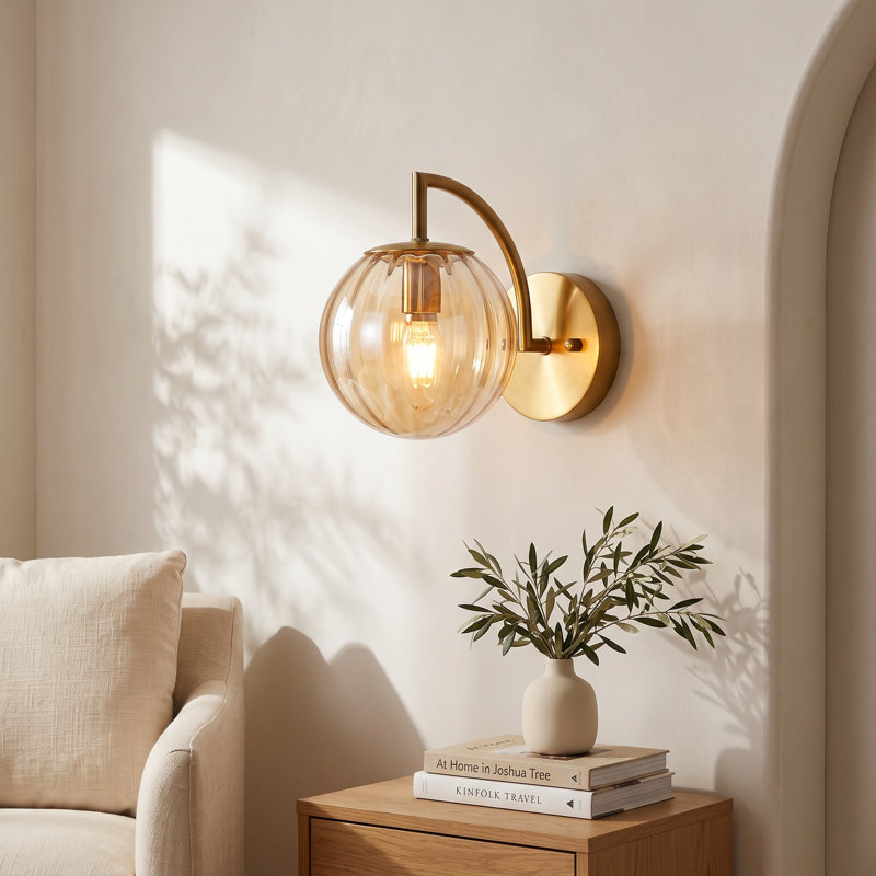 Finlay Iron Metal Armed Sconce, Amber