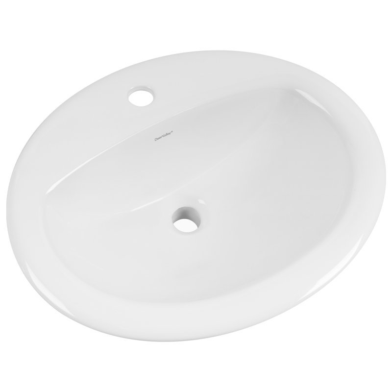 20'' x 17'' White Oval Vitreous China Drop-in Bathroom Sink with Overflow, Single Hole Fauce