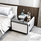 Smart Side Table With Built-In Fridge, Wireless Charging, Temperature Control, Power Socket, USB Ports, Outlet Protection, Induction Light