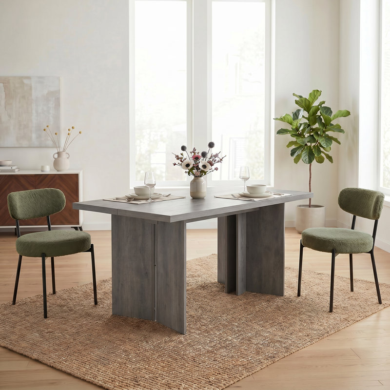 Table de salle à manger rectangulaire en bois Alyria de 63 po avec 2 chaises de salle à manger en cuir bouclé Sherpa, Grey