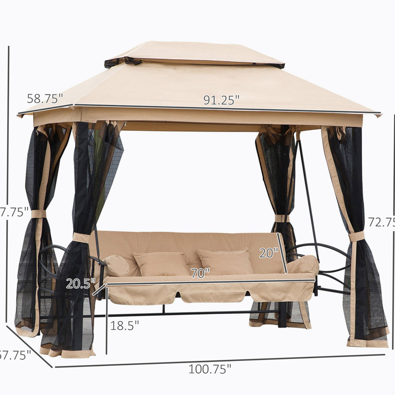 Balancelle d'extérieur, abri de jardin à 3 niveaux, beige, 3 places, beige