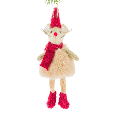 Hanging Red Fabric Mouse Doll with Furry Sweater Pack of 10