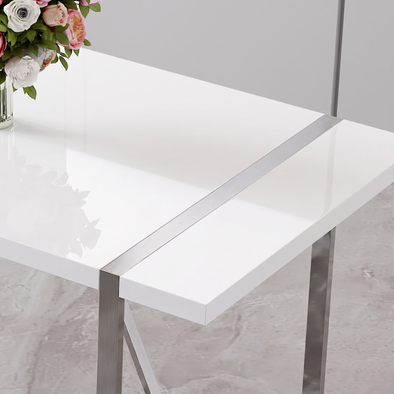 Table de salle à manger rectangulaire moderne en bois manufacturé et chaises ergonomiques en similicuir avec pieds en forme de C