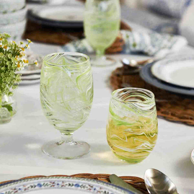 Puro Marbled Stemless Wine Glass, Green