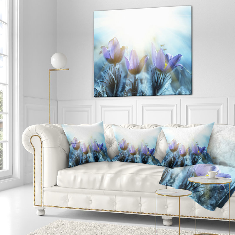 Blooming Blue Spring Flowers - Floral Printed Pillow, 18" x 18", Throw Pillow
