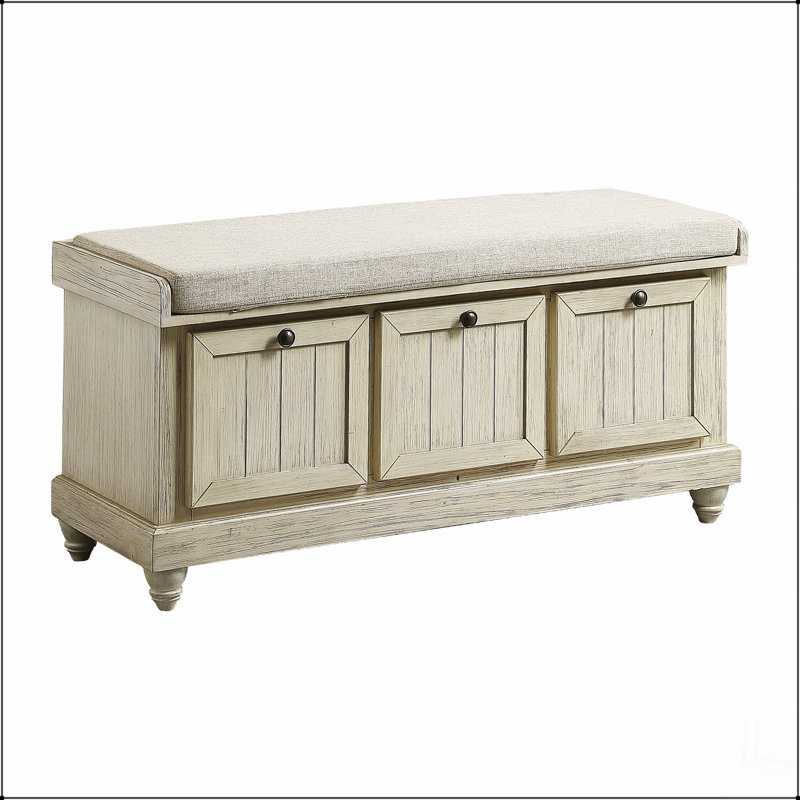 1 pièce Banc de rangement durable Finition blanche Assise rembourrée en mousse Siège rembourré en bois massif Mobilier de maison
