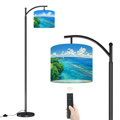 Arc Floor Lamp with Adjustable Lampshade Two lovers point Guam Standing Lamp 3 Color Temperatures Dimmable Tall Pole Lamp with Foot Switch for Bedroom