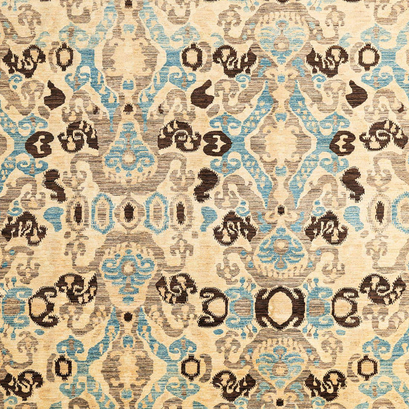 Tapis abstrait beige / bleu, Carré 7 pi