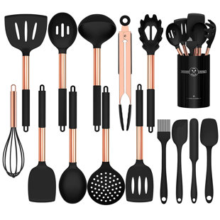 Ensemble de 15 cuillères à cuisson avec pot à ustensiles