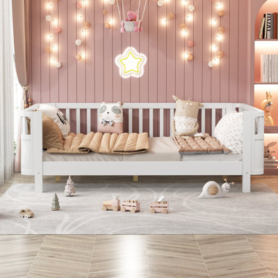 Lit plateforme en bois avec rails de sécurité, structure de lit pour tout-petit à profil bas, lit pour enfants