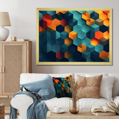 Abstractions géométriques orange et turquoise, reproduction sur toile